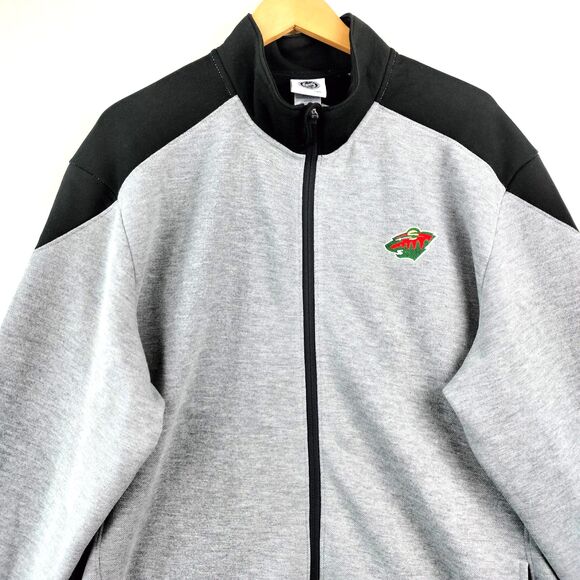 Minnesota Wild Jacket Mens 2XL NHL Gray Full Zip Knit Colorblock Logo Spellout - Picture 1 of 15